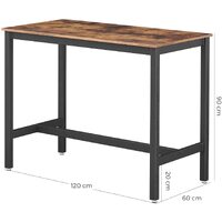 Bar Table with Solid Metal Frame and Wood Look, 120 x 60 x 90 cm thumbnail