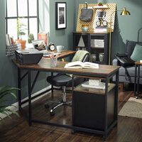 L-Shaped Computer Desk, Rustic Brown and Black thumbnail
