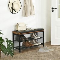 Shoe Bench with Mesh Shelf and Faux Leather Vintage Brown Black 80 x 30 x 48 cm thumbnail