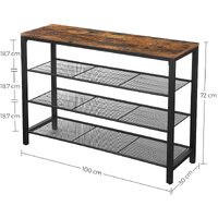 Shoe Rack with 3 Mesh Shelves Rustic Brown and Black thumbnail