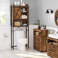 Bathroom Organiser Rack with Small Cabinet Steel Frame 64 x 24 x 171 cm Rustic Brown and Black thumbnail