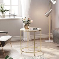 Gold Round Side Table with Golden Metal Frame Robust and Stable thumbnail