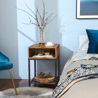 Side Table with Open Compartment and Mesh Shelf Rustic Brown and Black thumbnail