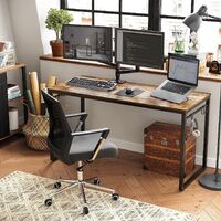 Home Office Desk with 8 Hooks 140 x 60 x 75 cm Rustic Brown and Black thumbnail
