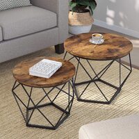 Set of 2 Side Tables Robust Steel Frame Rustic Brown and Black thumbnail