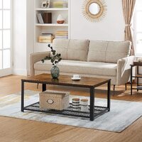 Coffee Table with Metal Frame Storage Shelf Rustic Brown thumbnail