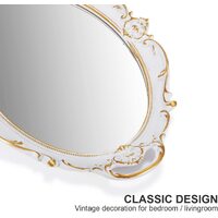 Oval Antique White 25 x 38 cm Vintage Carved Hanging Wall Mirror for Bedroom and Living-Room thumbnail
