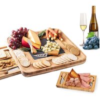 Bamboo Cheese Board Set with Knife Set with 4 Stainless Steel Knife & Thick Wooden tray for Wine Crackers, Brie and Meat thumbnail