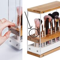 31 Holes Acrylic Bamboo Brush Holder Organiser Beauty Cosmetic Display Stand with Leather Drawer White (22.3 x 8.6 x 21.5 cm) thumbnail