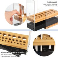 31 Holes Acrylic Bamboo Brush Holder Organiser Beauty Cosmetic Display Stand with Leather Drawer Black (22.3 x 8.6 x 21.5 cm) thumbnail