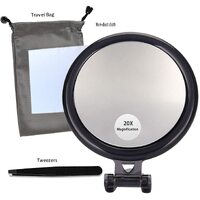 20X Magnifying Hand Mirror Two Sided Use for Makeup Application, Tweezing, and Blackhead/Blemish Removal (10 cm Black) thumbnail