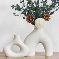 Ceramic Set of 2 Modern White Vases for Home D�cor thumbnail