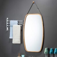 Hanging Full Length Wall Mirror - Solid Bamboo Frame and Adjustable Leather Strap for Bathroom and Bedroom thumbnail