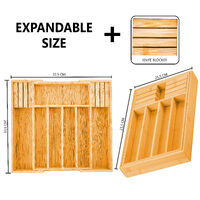 Large Capacity Bamboo Expandable Drawer Organizer with Knife Block Holder for Home Kitchen Utensils thumbnail