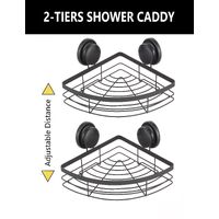 2 Pack Round Corner Shower Caddy Shelf Basket Rack with Premium Vacuum Suction Cup No-Drilling for Bathroom and Kitchen thumbnail