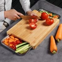 Chopping Board with with 2 Organiser Stainless Steel Trays Containers thumbnail