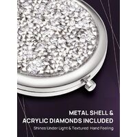 Mini Mix Diamond 1X/2X Magnifying Round Metal Pocket Makeup Mirror (Silver) thumbnail
