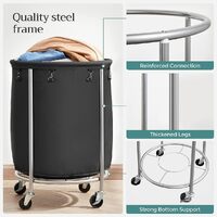 Steel Frame Laundry Basket Wheels, Black thumbnail