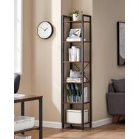 Small 6-Tier Industrial Bookshelf, Rustic Brown, Black thumbnail