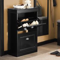 Shoe Cabinet 2 Drawers Storage Cupboard Black thumbnail