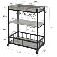 Industrial Vintage Style Wood Metal 3 Tiers Kitchen Serving Trolley with Wine Rack (Grey) thumbnail