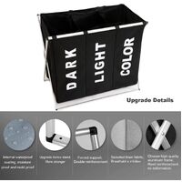 3 in 1 Large 135L Laundry Clothes Hamper Basket with Waterproof bags and Aluminum Frame (Black) thumbnail