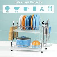 Stainless Steel 2-Tier Dish Drying Rack with Utensil Holder, Cutting Board Holder and Dish Drainer for Kitchen Counter (Silver) thumbnail