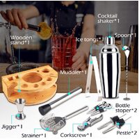 Cocktail Shaker Set Bartender Kit with Bamboo frame and 12 Pieces Stainless Steel Bar Tool Set thumbnail