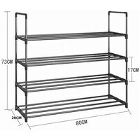 4-Tier Stainless Steel Shoe Rack Storage Organizer to Hold up to 20 Pairs of Shoes (80cm, Black) thumbnail
