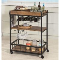Industrial Vintage Style Wood Metal 3 Tiers Kitchen Serving Trolley with Wine Rack (Brown) thumbnail
