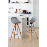2 PU Leather Padded Barstools (Light Grey/Wood) with Metal Footrest thumbnail
