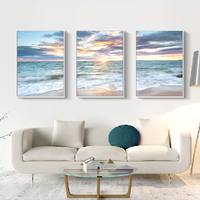 Wall Art 60cmx90cm Sunrise by the ocean 3 Sets White Frame Canvas thumbnail