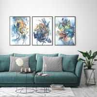 Wall Art 50cmx70cm Watercolor Style Abstract Flower 3 Sets Black Frame Canvas thumbnail