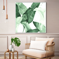 Wall Art 60cmx60cm Tropical Leaves Square Size White Frame Canvas thumbnail