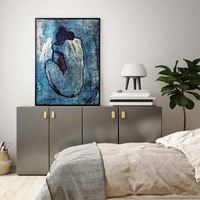 Wall Art 50cmx70cm Blue Nude by Pablo Picasso Black Frame Canvas thumbnail