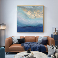 Wall Art 60cmx60cm Abstract gold blue square size Gold Frame Canvas thumbnail