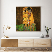 Wall Art 60cmx60cm Kissing by Gustav Klimt Gold Frame Canvas thumbnail