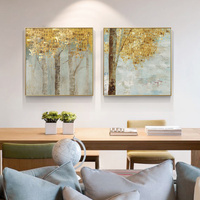 Wall Art 50cmx50cm Golden Leaves 2 Sets Gold Frame Canvas thumbnail