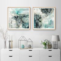 Wall Art 50cmx50cm Marbled Green 2 Sets Gold Frame Canvas thumbnail