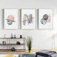 Wall Art 60cmx90cm Blush Pink Watercolor 3 Sets Gold Frame Canvas thumbnail