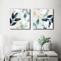Wall Art 100cmx100cm Watercolour style leaves 2 Sets White Frame Canvas thumbnail