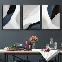 Wall Art 100cmx150cm Abstract Navy Blue 3 Sets Black Frame Canvas thumbnail