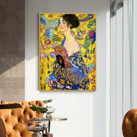 Wall Art 70cmx100cm Lady With A fan By Klimt Gold Frame Canvas thumbnail