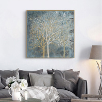Wall Art 90cmx90cm Forest In The Twilight Trees Gold Frame Canvas thumbnail