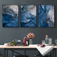 Wall Art 60cmx90cm Blue Gold Marble 3 Sets Black Frame Canvas thumbnail