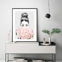 Wall Art 100cmx150cm Roses Girl Black Frame Canvas thumbnail