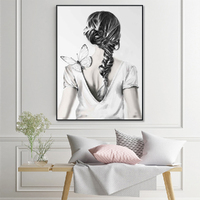 Wall Art 40cmx60cm Woman Back With Butterfly Black Frame Canvas thumbnail