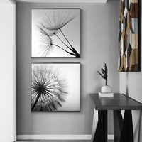 Wall Art 100cmx100cm Black and white dandelion 2 Sets Black Frame Canvas thumbnail