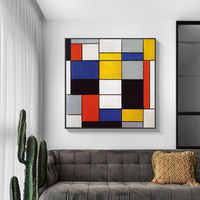 Wall Art 70cmx70cm Large Composition A By Piet Mondrian Black Frame Canvas thumbnail