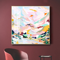 Wall Art 60cmx60cm Abstract Pink Mountain Hand Painted Style Gold Frame Canvas thumbnail